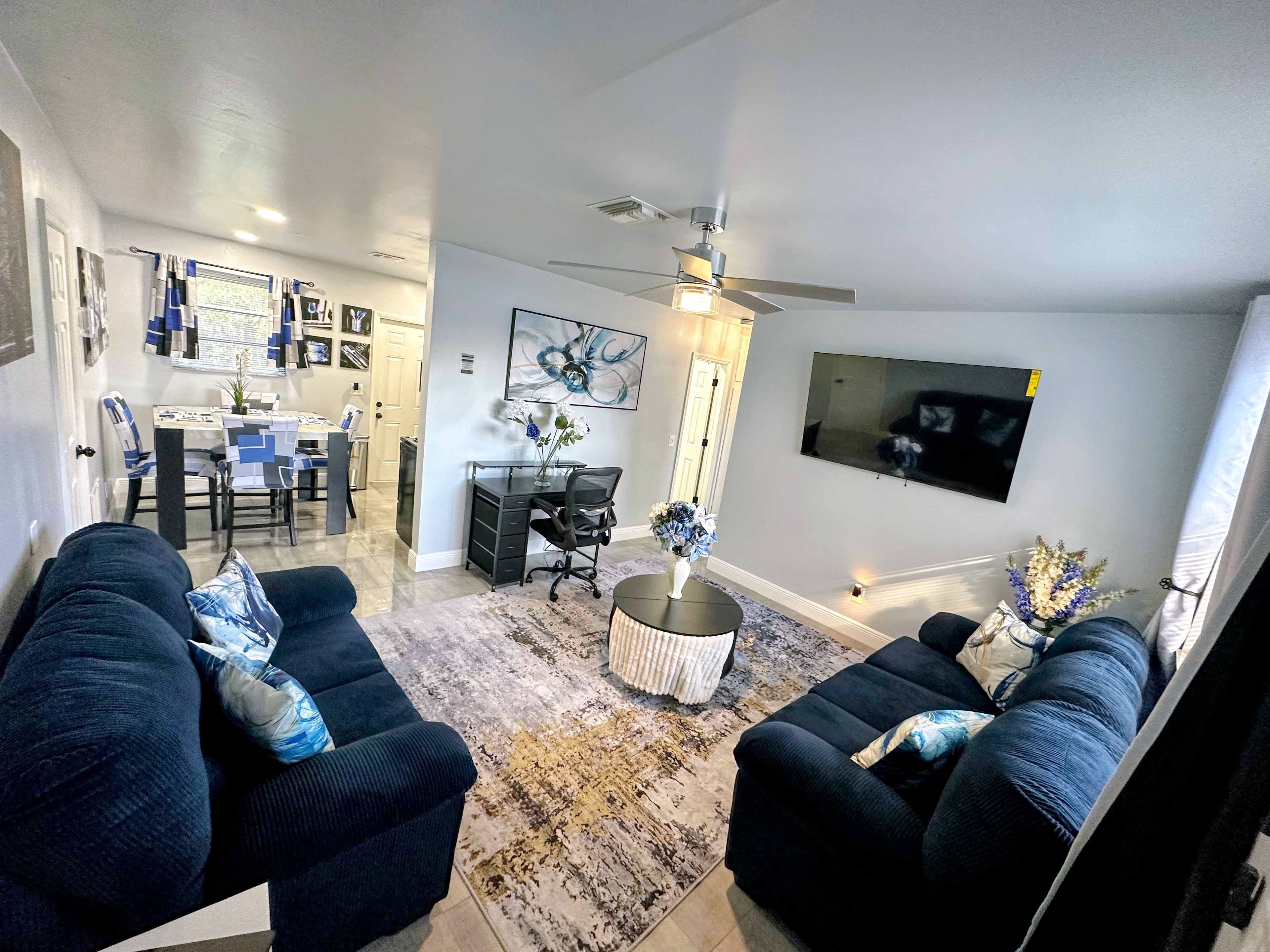 Living room and workspace